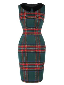 1960s Plaid Cloak Sleeve Velvet Collar Dress -BUNBUN Fancy Clothing Shop SCHL003078 4 compressed