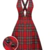 Red 1950s Plaids Buttoned Strap Dress -BUNBUN Fancy Clothing Shop SCHL003081 01 compressed