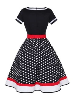 Multicolor 1950s Polka Dots Patchwork Belted Dress 17 Multicolor 1950s Polka Dots Patchwork Belted Dress -BUNBUN Fancy Clothing Shop SCHL003093 B 1