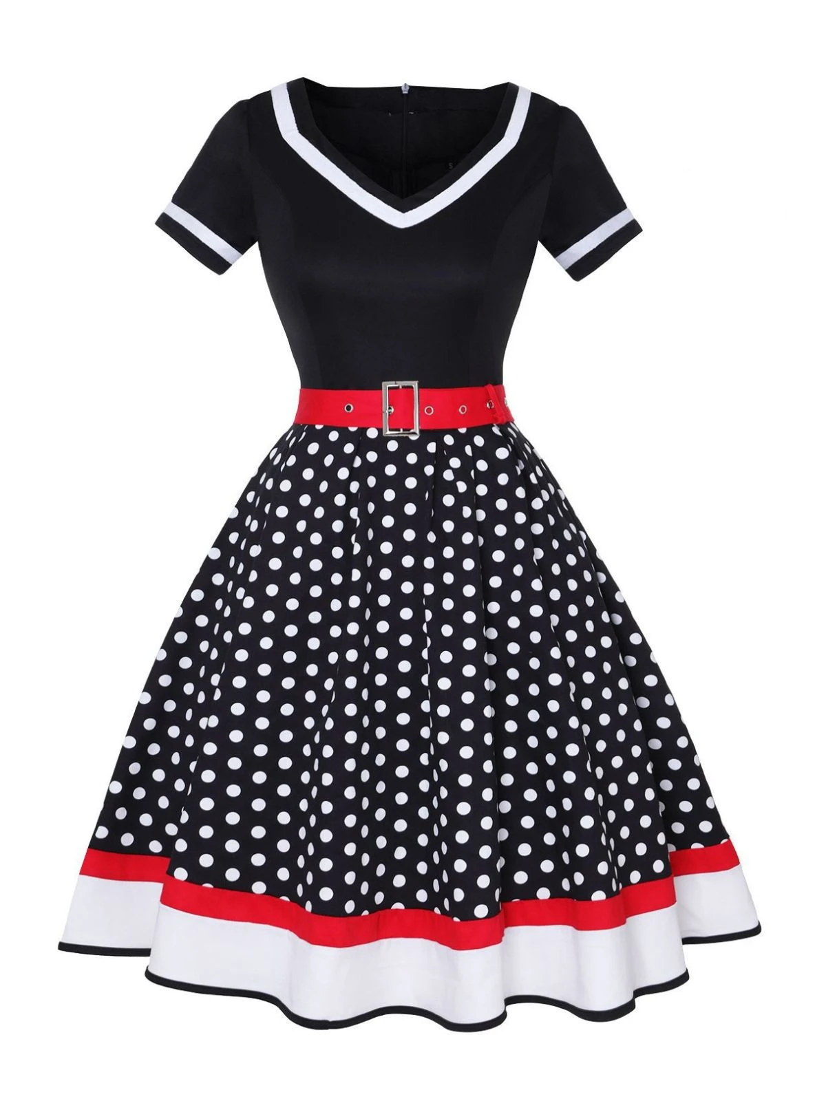 Multicolor 1950s Polka Dots Patchwork Belted Dress 9 Multicolor 1950s Polka Dots Patchwork Belted Dress - Image 7