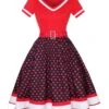 Multicolor 1950s Polka Dots Patchwork Belted Dress -BUNBUN Fancy Clothing Shop SCHL003093 DER 2