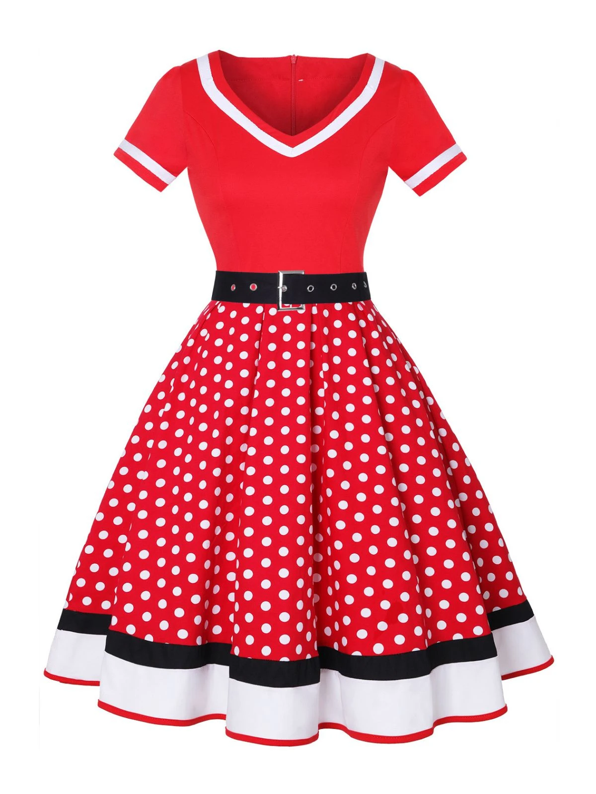 Multicolor 1950s Polka Dots Patchwork Belted Dress 7 Multicolor 1950s Polka Dots Patchwork Belted Dress - Image 5
