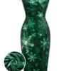 Green 1960s Christmas Snowflake Off-Shoulder Dress