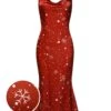 Red 1930s Christmas Strap Snowflake Mermaid Dress 1 Red 1930s Christmas Strap Snowflake Mermaid Dress -BUNBUN Fancy Clothing Shop SCHL003107 01 compressed