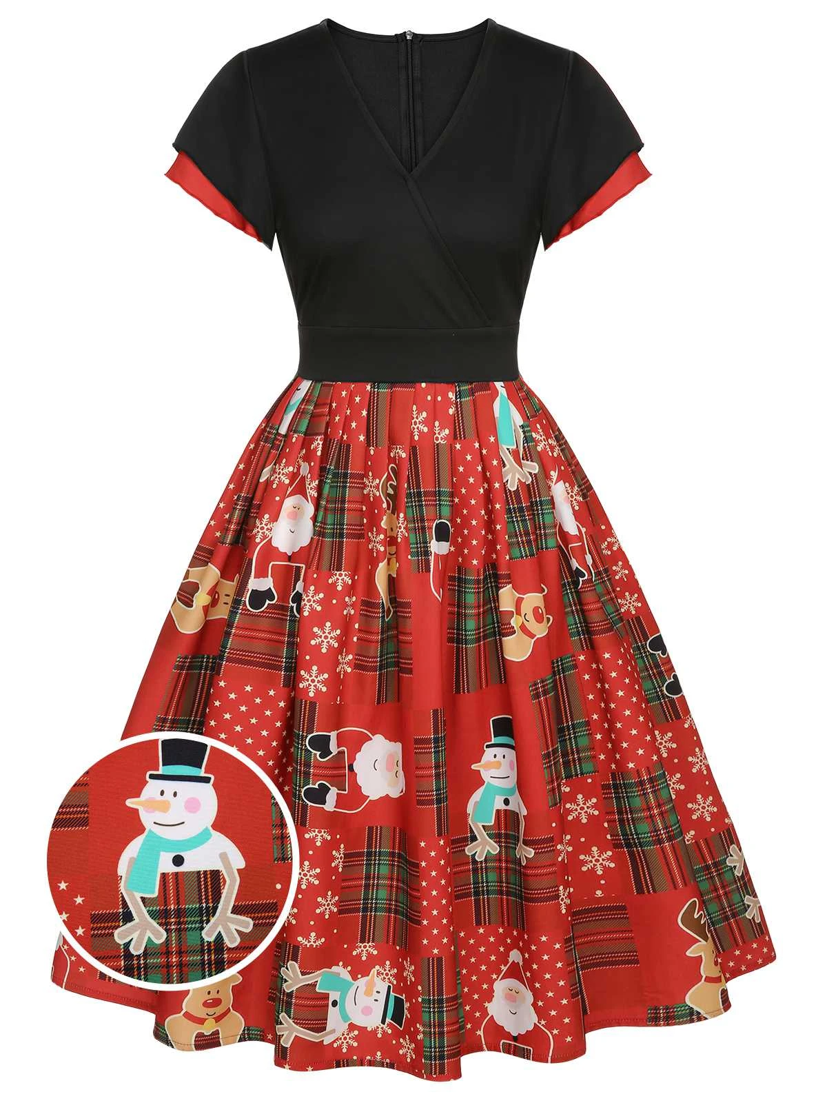 Red 1950s Christmas Plaid Santa Claus Dress 3 Red 1950s Christmas Plaid Santa Claus Dress