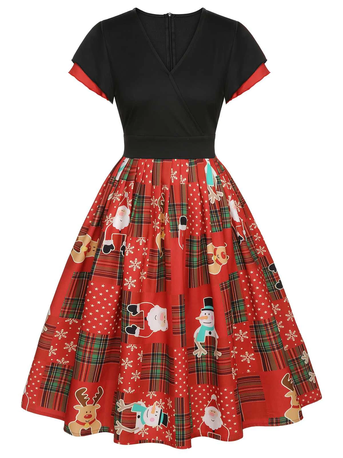 Red 1950s Christmas Plaid Santa Claus Dress 4 Red 1950s Christmas Plaid Santa Claus Dress - Image 2