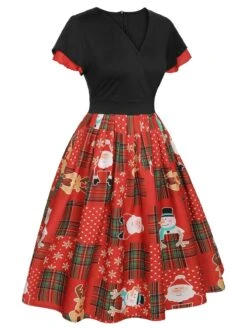 Red 1950s Christmas Plaid Santa Claus Dress 11 Red 1950s Christmas Plaid Santa Claus Dress -BUNBUN Fancy Clothing Shop SCHL003113 2 compressed