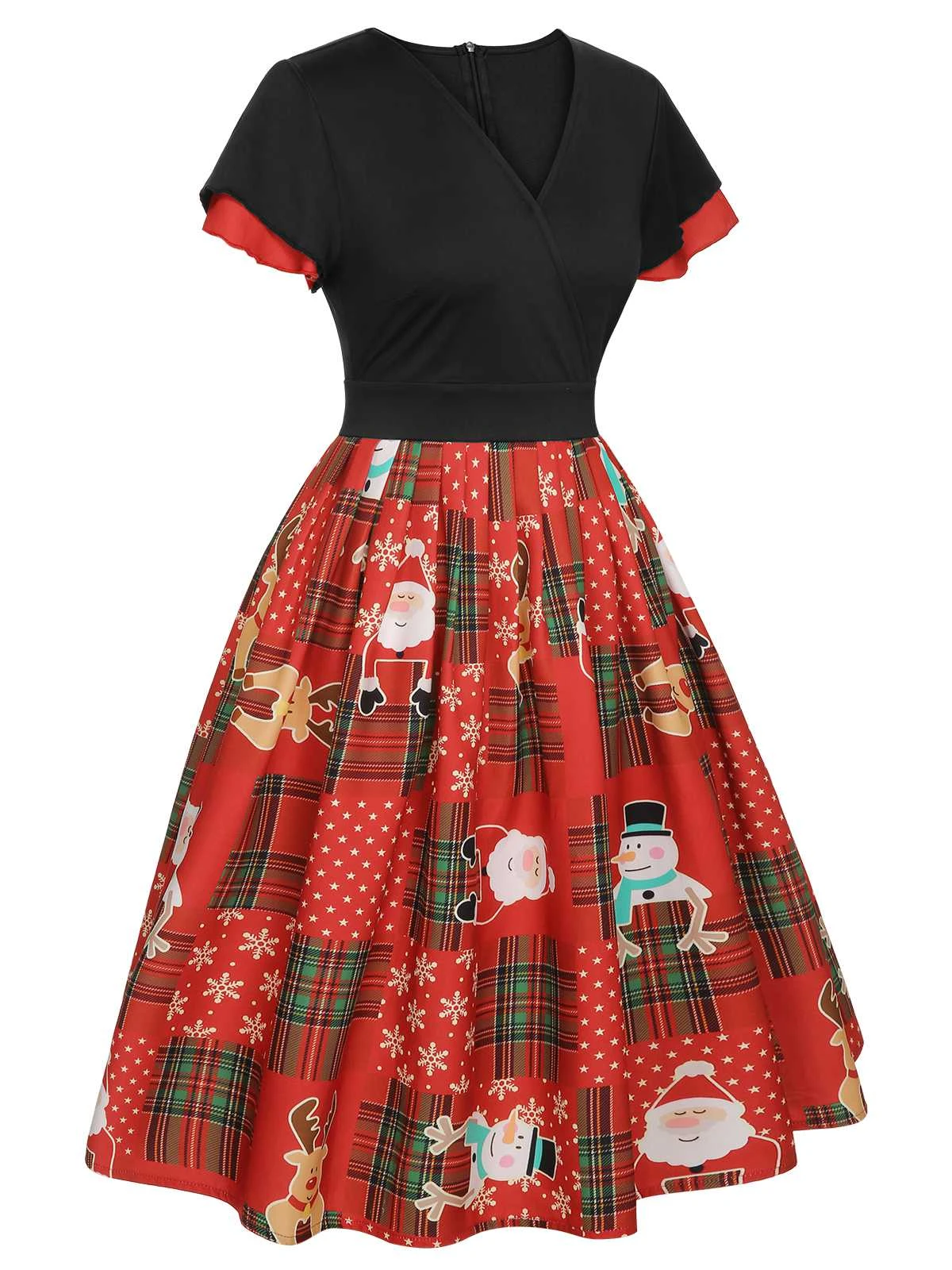 Red 1950s Christmas Plaid Santa Claus Dress 5 Red 1950s Christmas Plaid Santa Claus Dress - Image 3