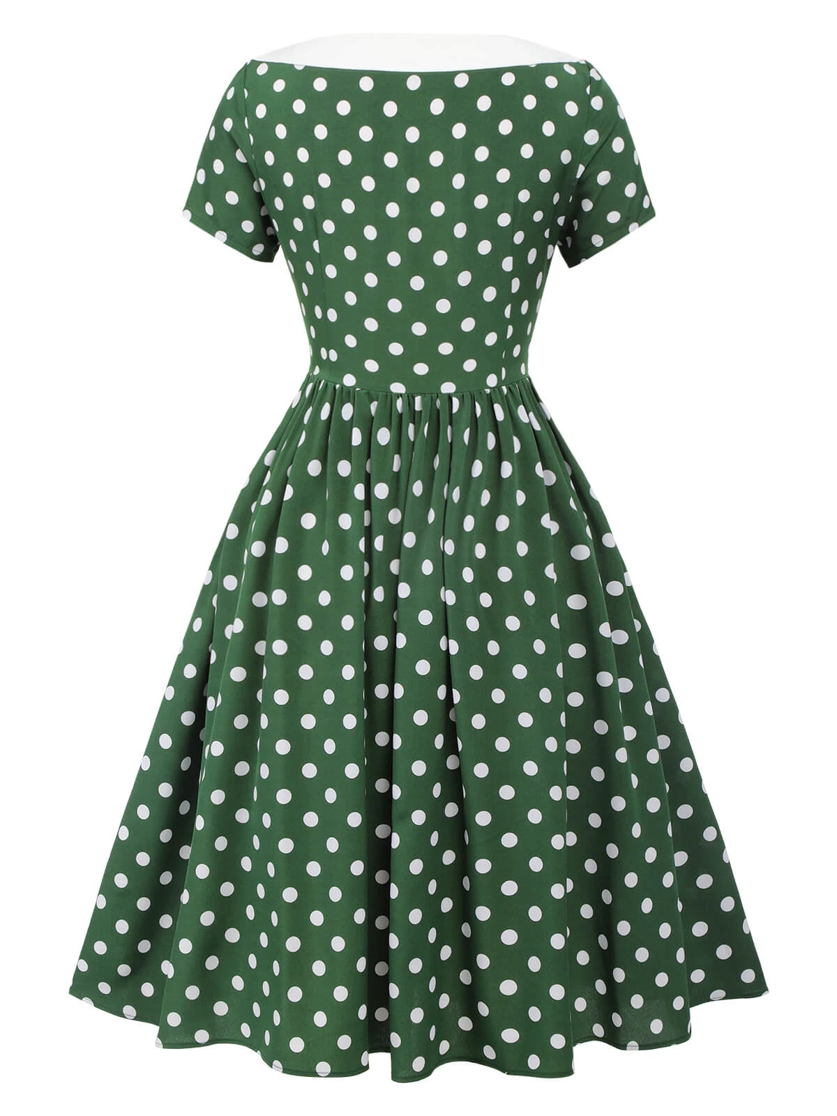 Green 1940s Polka Dot Bowknot Patchwork Dress 6 Green 1940s Polka Dot Bowknot Patchwork Dress - Image 4