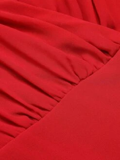 Red 1960s Solid Chiffon Surplice V-Neck Dress -BUNBUN Fancy Clothing Shop SCHL003137 4