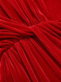 Red 1960s V-Neck Velvet Pleated Wrap Dress -BUNBUN Fancy Clothing Shop SCHL003144 TR 01 7