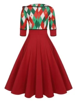 Red 1950s Christmas Plaids Bow Decor Dress -BUNBUN Fancy Clothing Shop SCHL003168 3 compressed 6d09450b b868 4343 ba99 941bd4573ec7