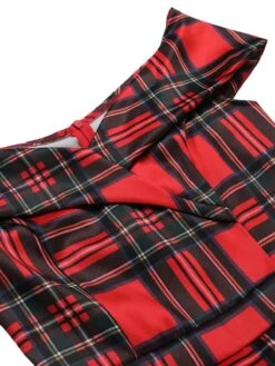 Red 1950s Christmas Plaid Off-Shoulder Dress -BUNBUN Fancy Clothing Shop SCHL003169 4