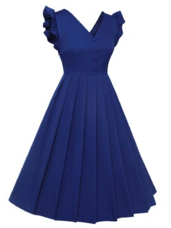 Blue 1950s Pleated Ruffles Vest Dress -BUNBUN Fancy Clothing Shop SCHL003232 2