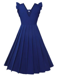 Blue 1950s Pleated Ruffles Vest Dress -BUNBUN Fancy Clothing Shop SCHL003232 3