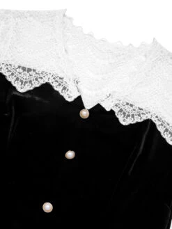 Black & White 1960s Lapel Patchwork Velvet Dress -BUNBUN Fancy Clothing Shop SCHL003243 B 01 5