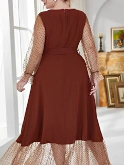 [Plus Size] 1930s Mesh Polka Dot Patchwork Dress -BUNBUN Fancy Clothing Shop SCHL003259 BR 1
