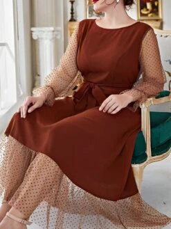 [Plus Size] 1930s Mesh Polka Dot Patchwork Dress -BUNBUN Fancy Clothing Shop SCHL003259 BR 2