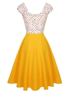 Yellow 1950s Polka Dots Button Dress -BUNBUN Fancy Clothing Shop SCHL003276 3 compressed