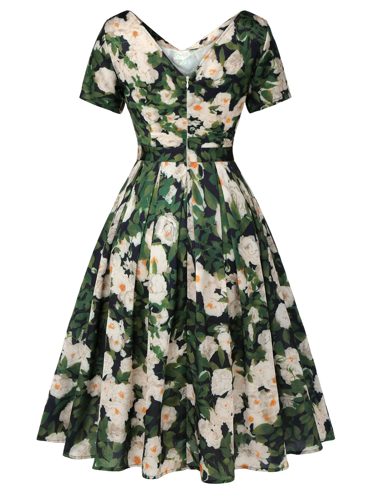 Green 1950s Cowl Neck Painting Flower Dress 6 Green 1950s Cowl Neck Painting Flower Dress - Image 4