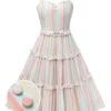 Multicolor 1950s Spaghetti Strap Striped Dress -BUNBUN Fancy Clothing Shop SCHL003290 01