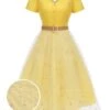Yellow 1950s V-Neck Daisy Mesh Dress