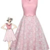 Pale Pink 1950s Solid Lace Patchwork Dress -BUNBUN Fancy Clothing Shop SCHL003298 001