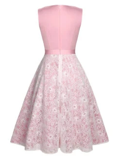 Pale Pink 1950s Solid Lace Patchwork Dress -BUNBUN Fancy Clothing Shop SCHL003298 3