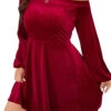 [Plus Size] Red 1950s Solid One-Shoulder Velvet Dress -BUNBUN Fancy Clothing Shop SCHL003361 R 5
