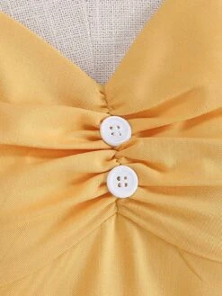 1950s Solid Contrast V-Neck Swing Dress -BUNBUN Fancy Clothing Shop SCHL003467 Y 4