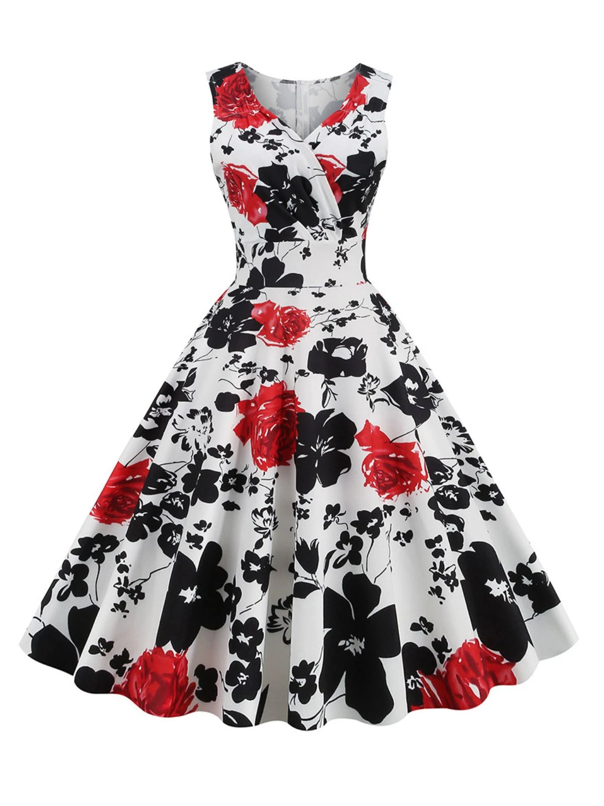 1950s V-Neck Floral Sleeveless Dress 3 1950s V-Neck Floral Sleeveless Dress