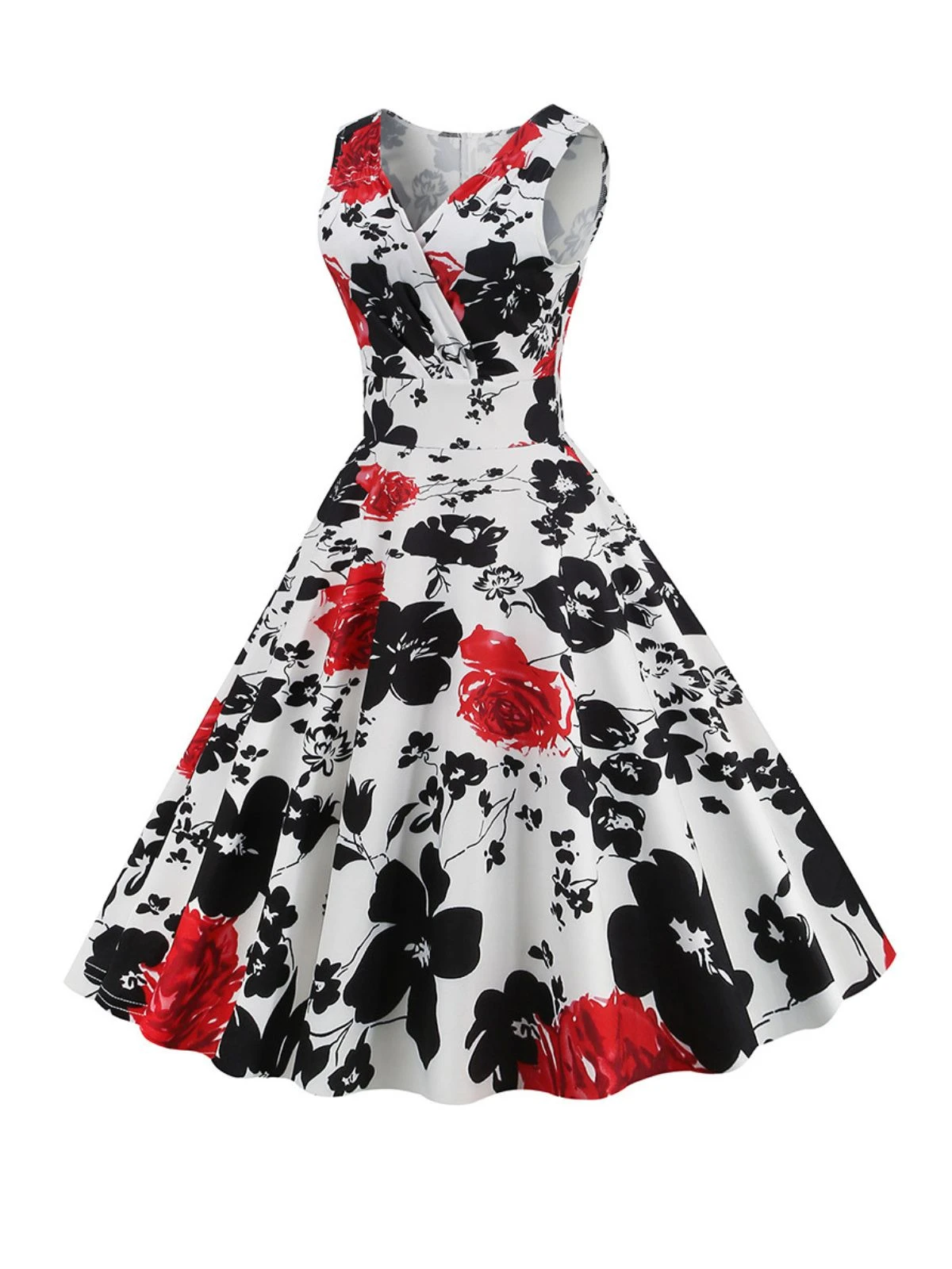 1950s V-Neck Floral Sleeveless Dress 4 1950s V-Neck Floral Sleeveless Dress - Image 2