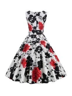1950s V-Neck Floral Sleeveless Dress 13 1950s V-Neck Floral Sleeveless Dress -BUNBUN Fancy Clothing Shop SCHL003483 PAT 1 2
