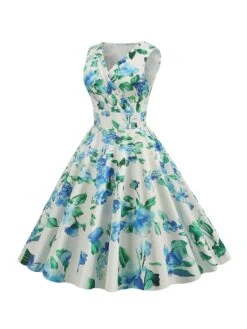 1950s V-Neck Floral Sleeveless Dress 15 1950s V-Neck Floral Sleeveless Dress -BUNBUN Fancy Clothing Shop SCHL003483 PAT2 1 5