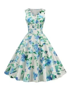1950s V-Neck Floral Sleeveless Dress 14 1950s V-Neck Floral Sleeveless Dress -BUNBUN Fancy Clothing Shop SCHL003483 PAT2 1 6