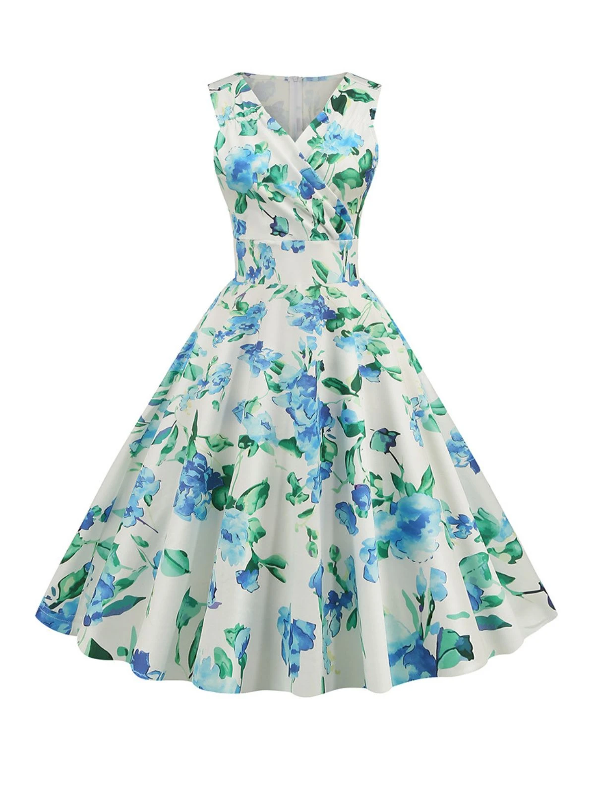 1950s V-Neck Floral Sleeveless Dress 6 1950s V-Neck Floral Sleeveless Dress - Image 4