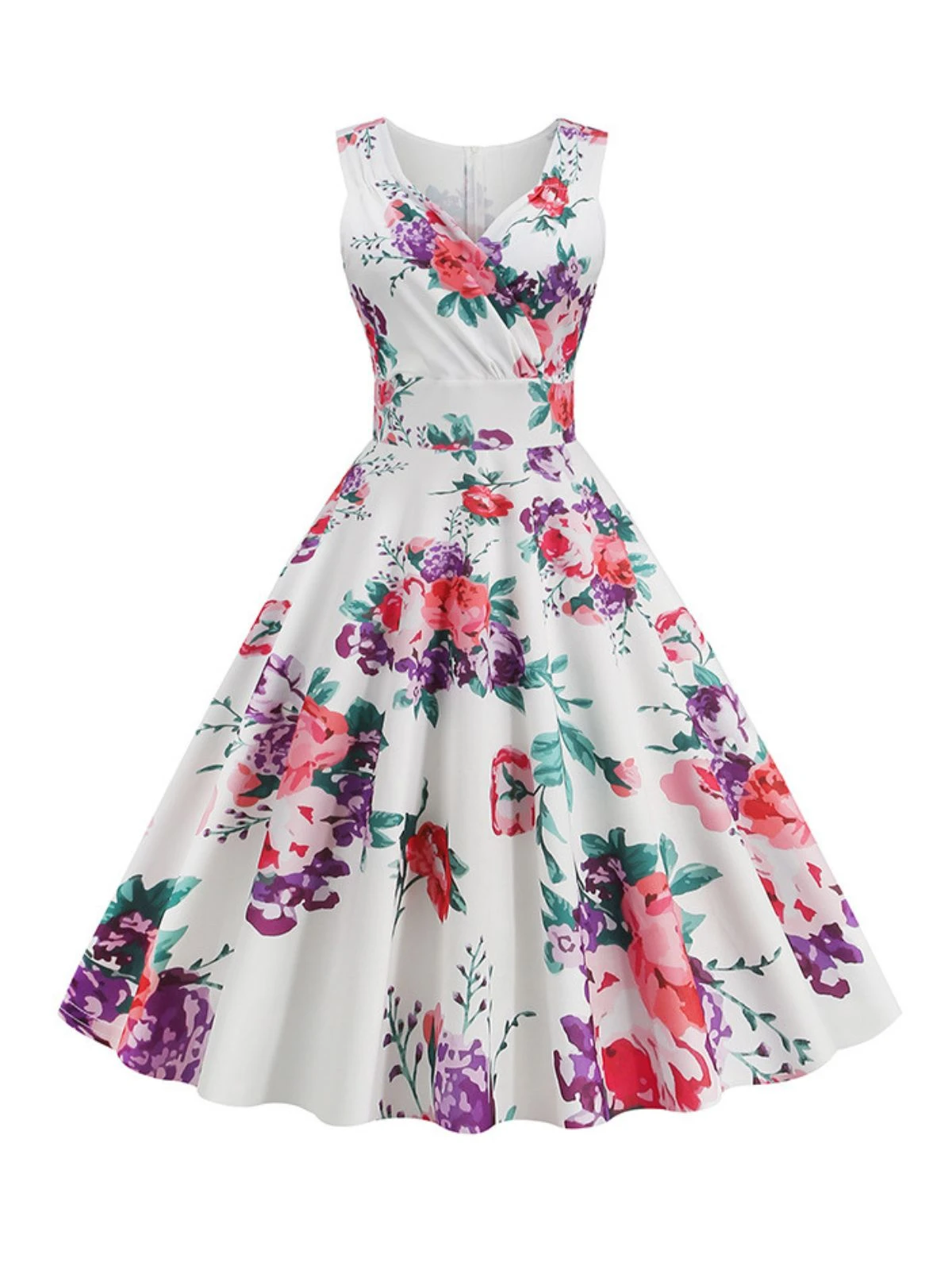 1950s V-Neck Floral Sleeveless Dress 9 1950s V-Neck Floral Sleeveless Dress - Image 7