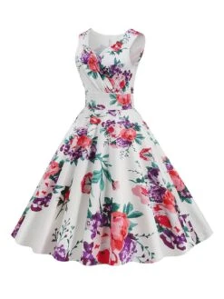 1950s V-Neck Floral Sleeveless Dress 18 1950s V-Neck Floral Sleeveless Dress -BUNBUN Fancy Clothing Shop SCHL003483 PAT3 1 5