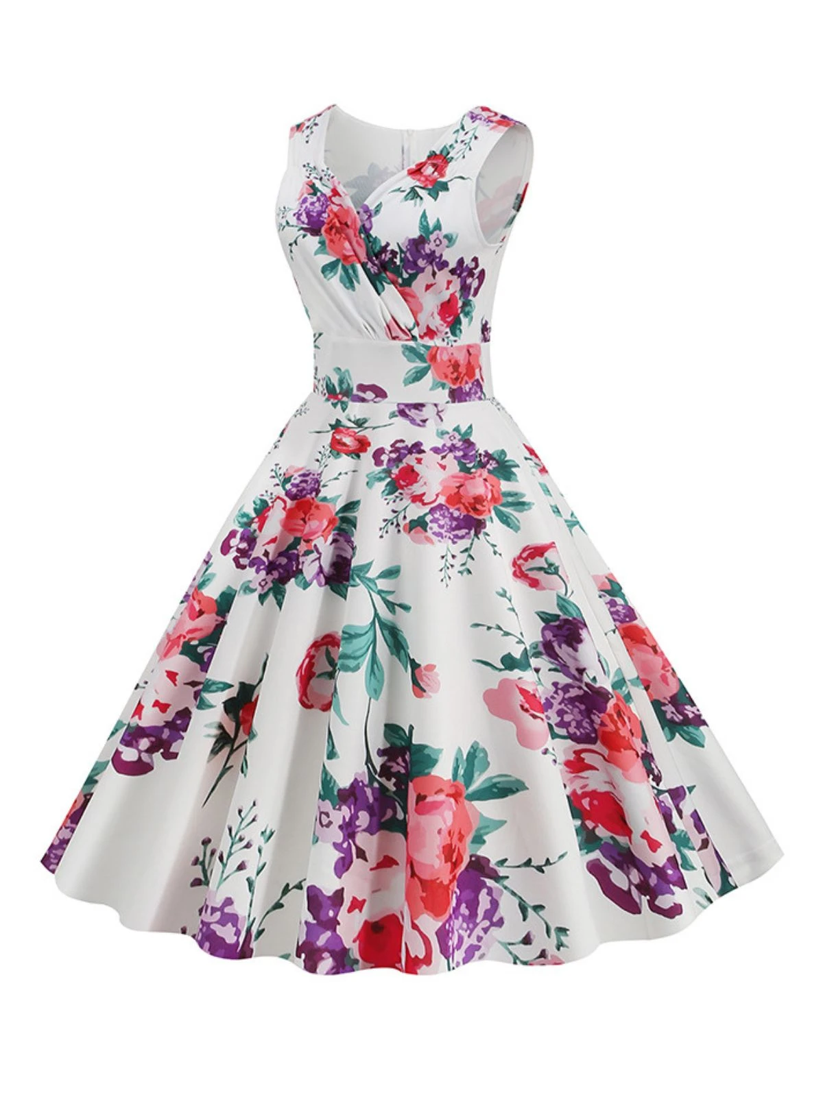 1950s V-Neck Floral Sleeveless Dress 10 1950s V-Neck Floral Sleeveless Dress - Image 8