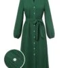 Green 1960s Lapel Loose Belted Dress -BUNBUN Fancy Clothing Shop SCHL003487 G 01 1
