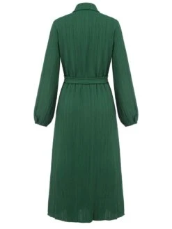 Green 1960s Lapel Loose Belted Dress -BUNBUN Fancy Clothing Shop SCHL003487 G 01 4