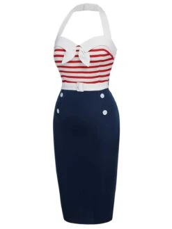 1960s Halter Stripes Bow Belted Dress -BUNBUN Fancy Clothing Shop SCHL003516 2 compressed