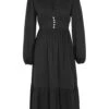 Black 1960s V-Neck Puff Sleeve Solid Dress -BUNBUN Fancy Clothing Shop SCHL003520 B 2
