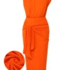 Orange 1960s Solid One Shoulder Sleeveless Dress -BUNBUN Fancy Clothing Shop SCHL003549 01