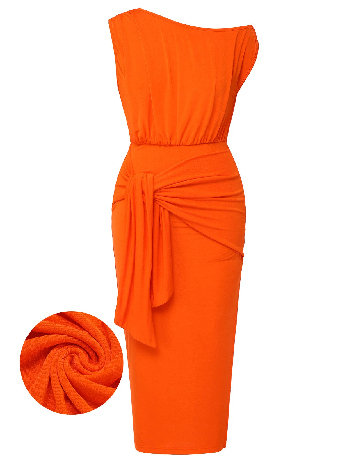 Orange 1960s Solid One Shoulder Sleeveless Dress 3 Orange 1960s Solid One Shoulder Sleeveless Dress