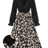 Black 1950s Leopard V-Neck Patchwork Dress -BUNBUN Fancy Clothing Shop SCHL003551 01