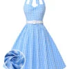 Light Blue 1950s Plaid Halter Swing Dress -BUNBUN Fancy Clothing Shop SCHL003561 01