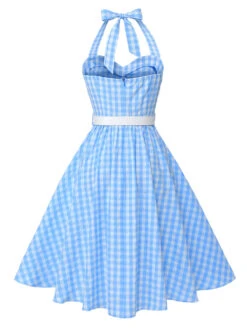 Light Blue 1950s Plaid Halter Swing Dress -BUNBUN Fancy Clothing Shop SCHL003561 3