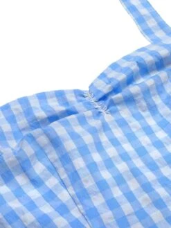 Light Blue 1950s Plaid Halter Swing Dress -BUNBUN Fancy Clothing Shop SCHL003561 4