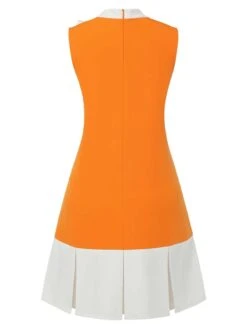 Orange 1960s Crew Bowknot Sleeveless Dress -BUNBUN Fancy Clothing Shop SCHL003564 3 compressed